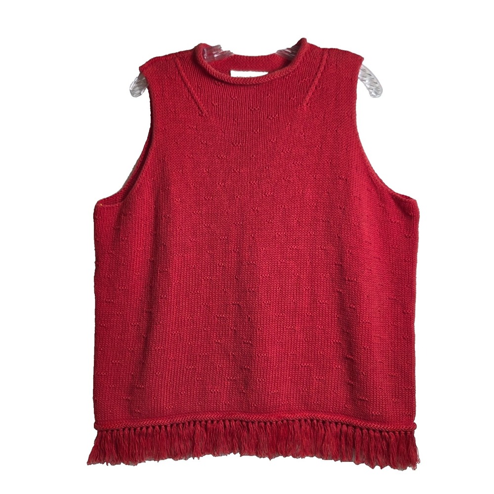 Vintage Susan Bristol Woman Plus Sweater Vest Fringe Hem Knit Boho Cottagecore